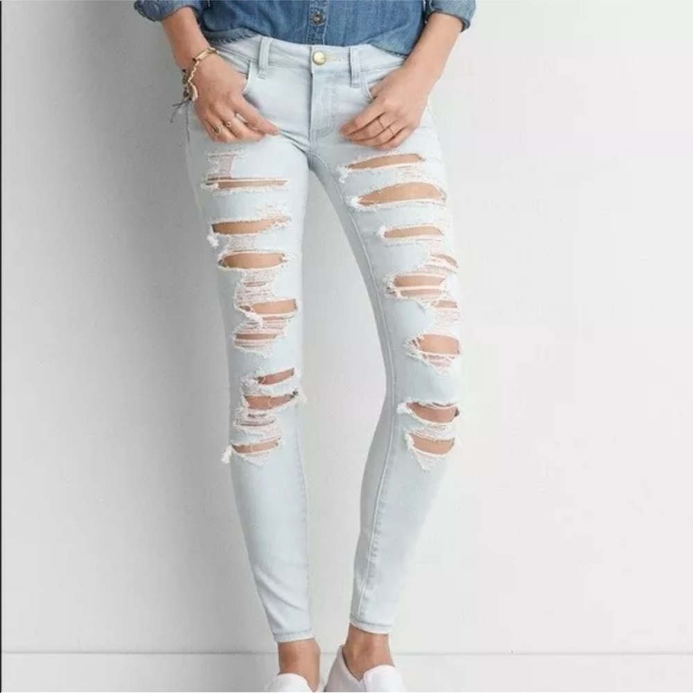 American Eagle Super Stretch Reg White Blue Jeans